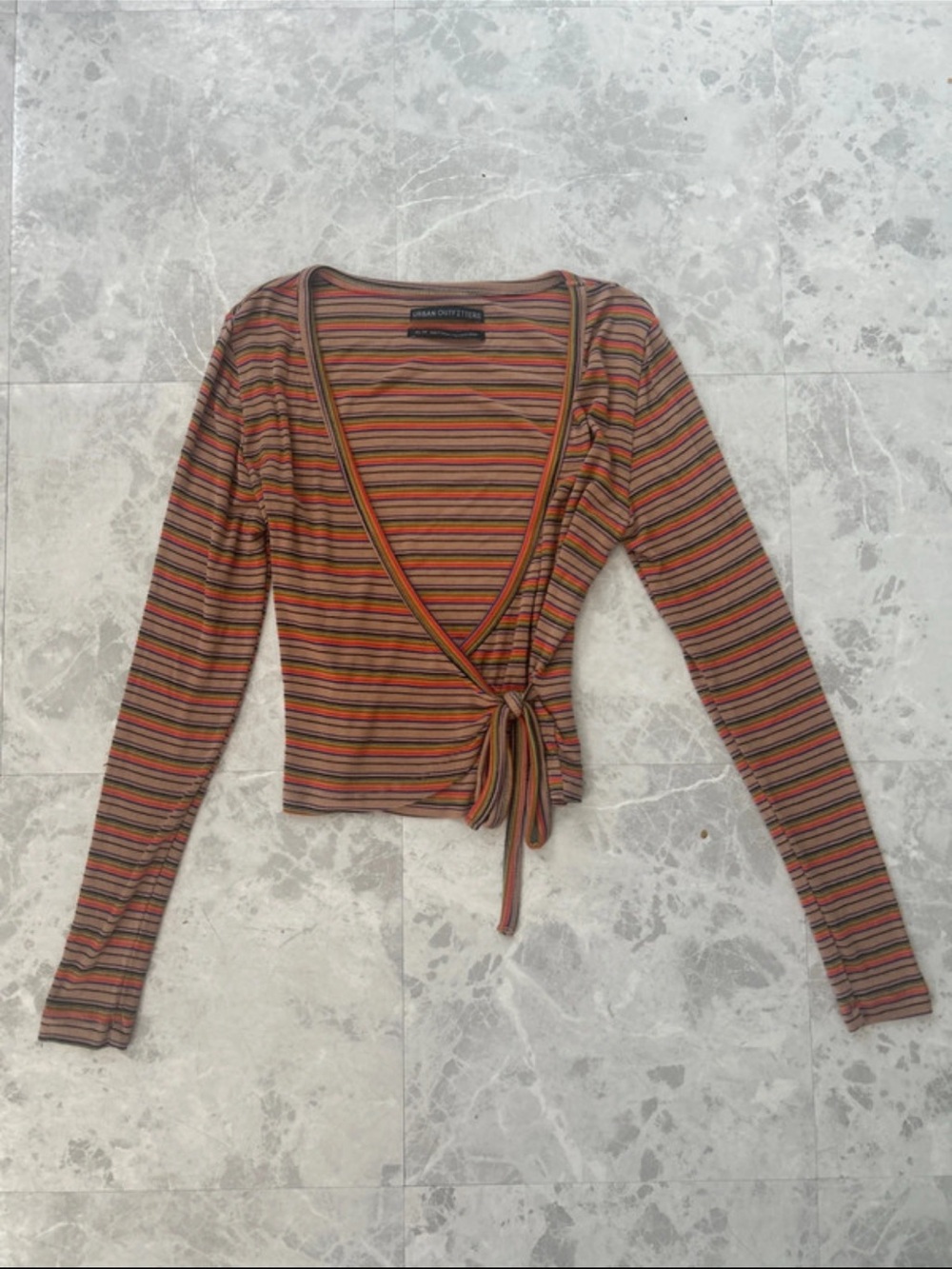 Urban Outfitters Striped Wrap Crop Top in Rust Multicolored